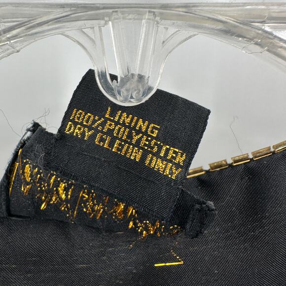 Land Mark Women Jacket Size L Silk Beaded Open Black Gold Vintage Statement Glam - Picture 4 of 7